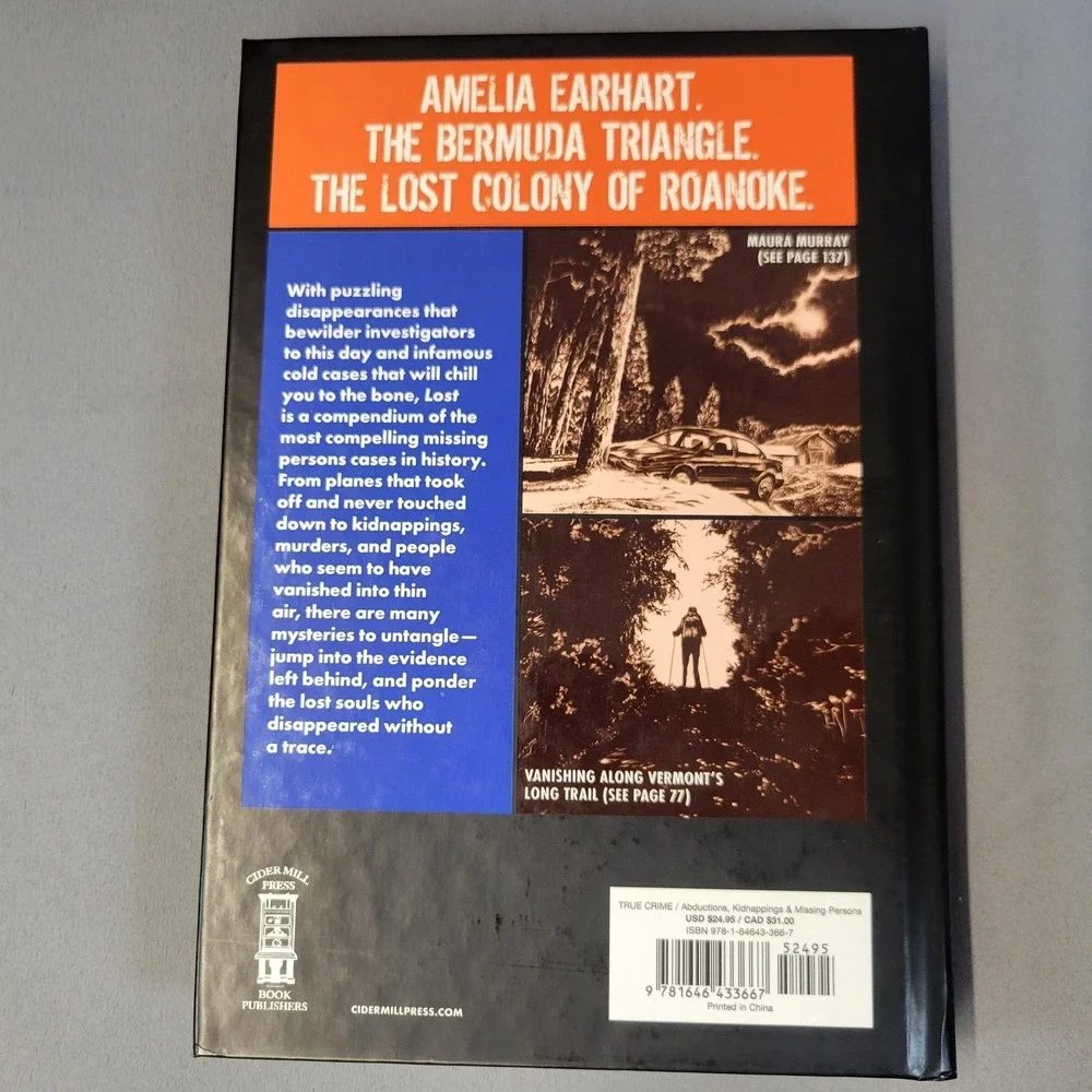 Cider Mill Press Lost A History of Disappearances True Crime Hardcover Book